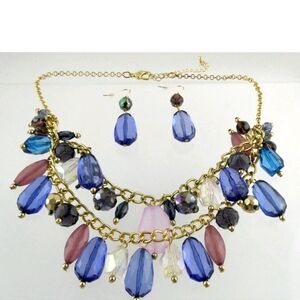 Goldtone  Rhinestone Beaded Collar Necklace and Earrings